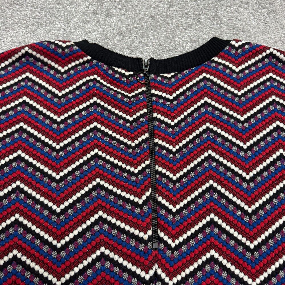 Zara Woman Chevron Geometric Knitted Midi Shift Dress XL Textured Crew Neck Zip - Picture 10 of 13